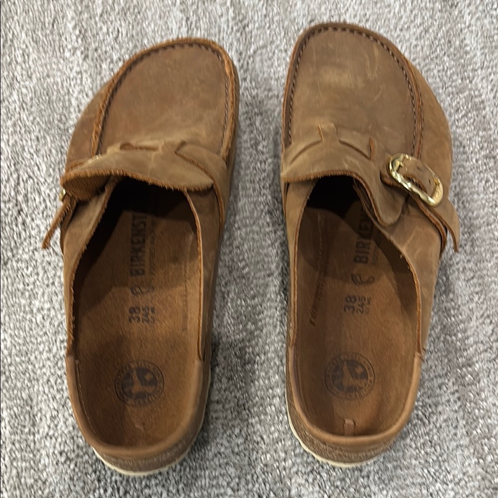 Birkenstock Cognac Buckley Oiled Leather Women's Moccasin Style Clogs - Picture 3 of 11